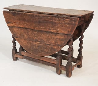 English Jacobean Oak Drop Leaf Breakfast Table