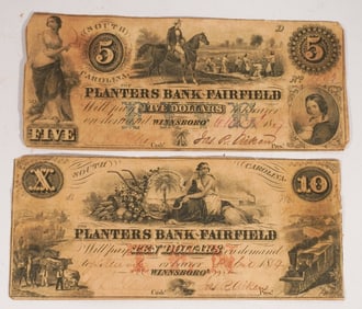 Two Fairfield Co South Carolina Bank Notes