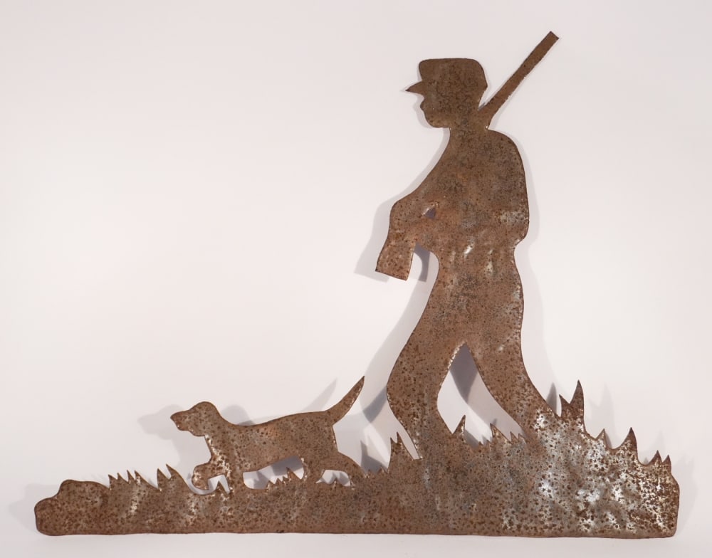 Southern School Folk Art Silhouette Tin Cutout of Hunter & His Dog (1 of 2)