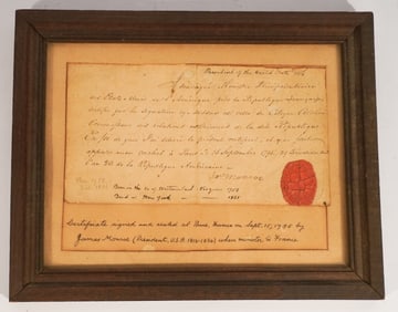 1795 James Monroe Signed French Certificate Sealed In Paris