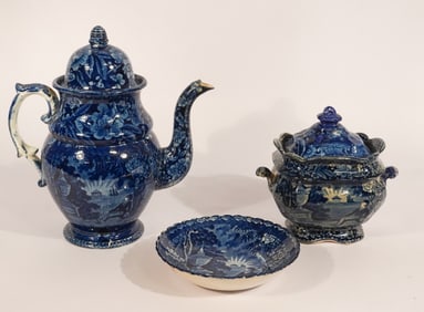 Three Antique Wood and Son Creamware Lafayette at Franklin's Tomb Pieces