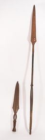 Antique African Wrought Iron Spear & Carved Wood Shaft