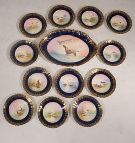 Handsome French Limoges Hand Painted Sporting Dinner Service