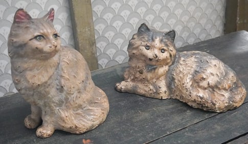 Pair Antique Cast Iron Cat Form Door Stops