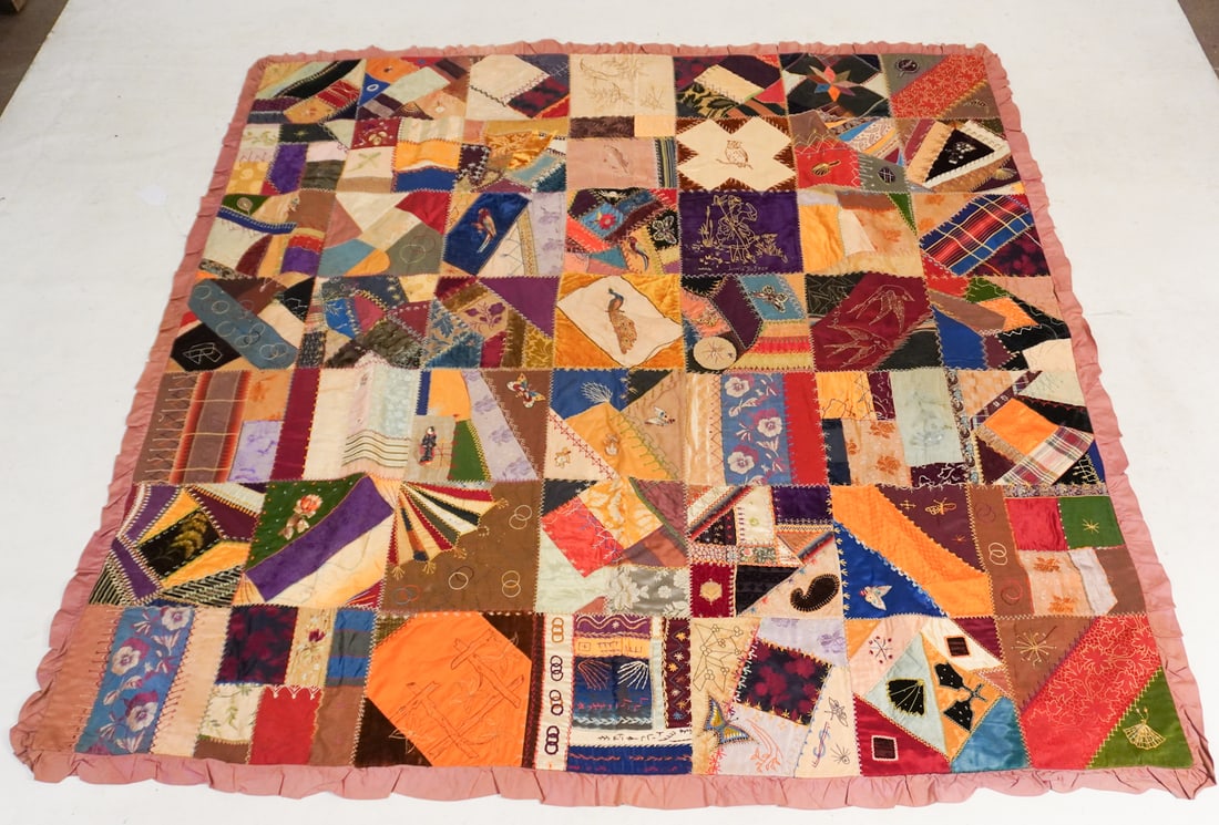 Exceptional Antique Victorian Hand Stitched Folk Art Crazy Quilt (1 of 4)