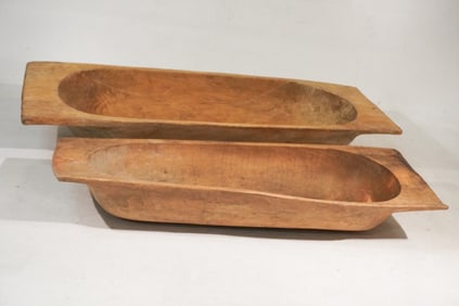 Two Charming Antique Dugout Dough Bowls