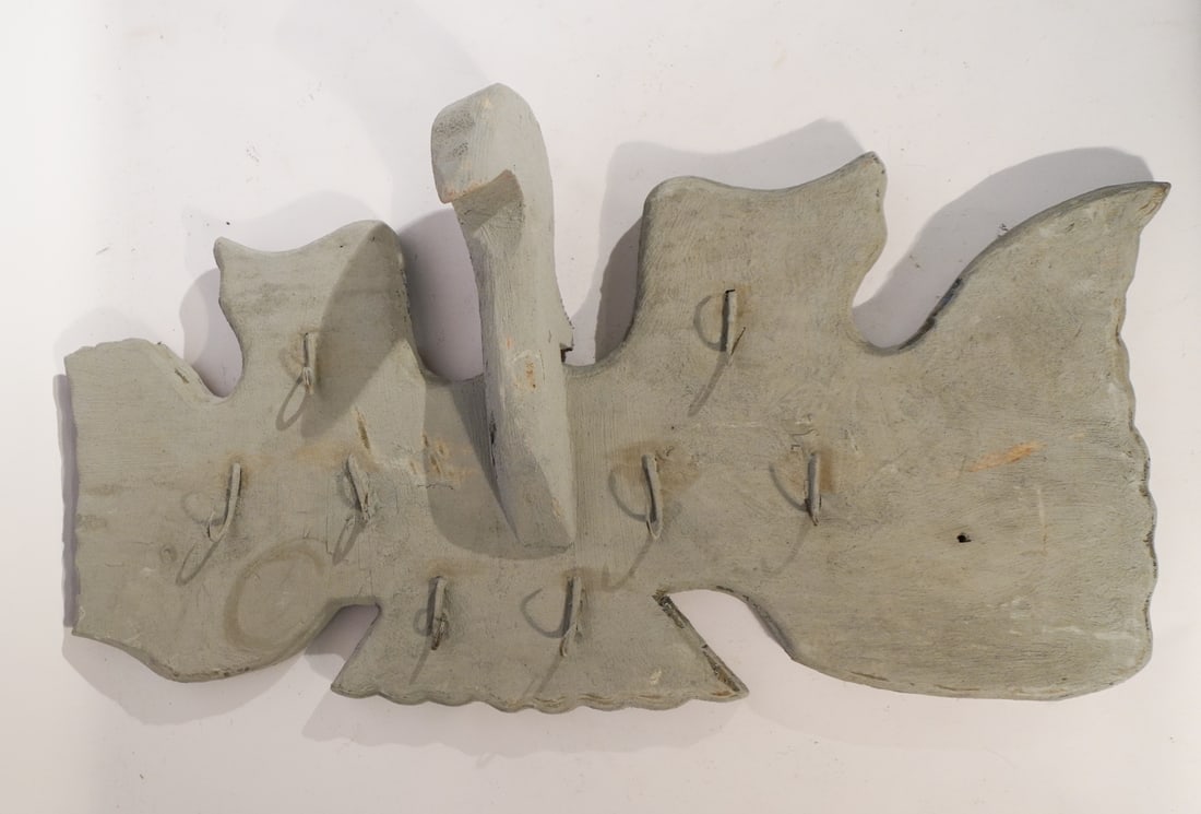 Charming Antique American Folk Art Painted Wood & Wrought Iron Fowl Hanger (1 of 2)