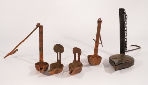 Collection Antique Wrought Iron Betty Lamps