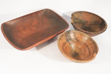 Collection Three Antique American Burl Wood Bowls