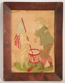 Antique American Needlework Folk Art Picture