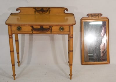 Fine American Sheraton Fancy Painted Desk & Looking Glass