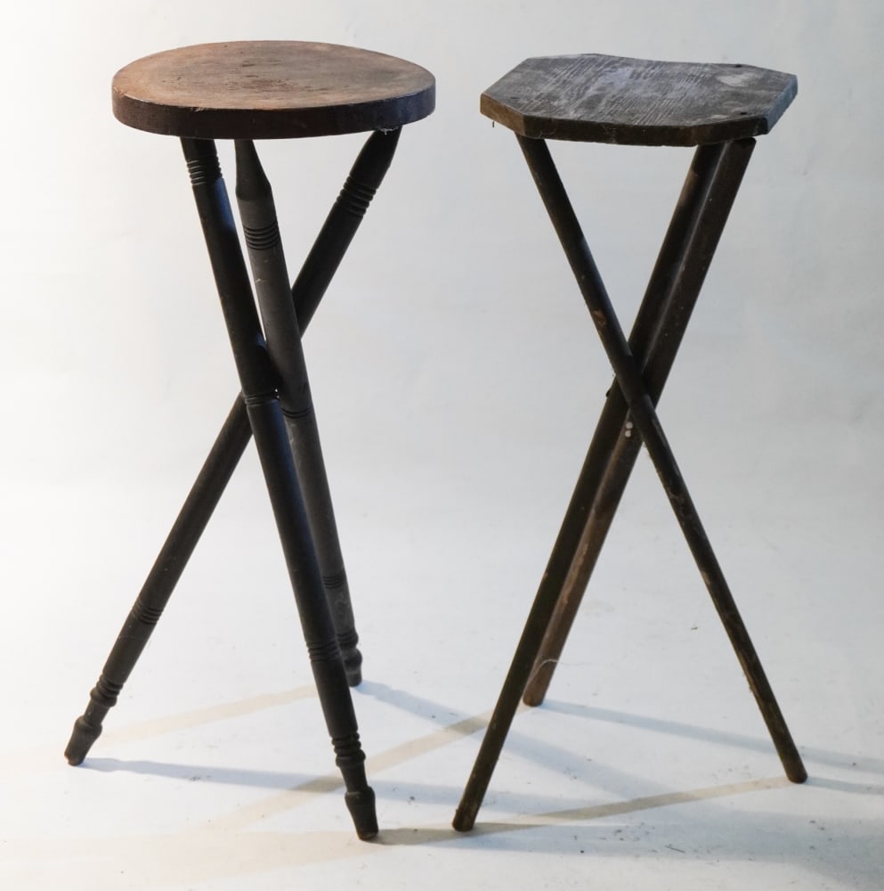 Two Antique Folk Art Turned Wood Display Stands (1 of 2)