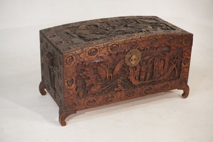 Antique Japanese Carved Camphor Wood Trunk