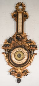 Antique French Carved Gilt & Polychrome Wall Barometer