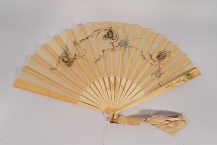 Very Fine Antique French Hand Painted Silk Fan
