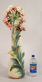 Large Art Nouveau Queen Anne's Lace Barbotine Majolica Vase