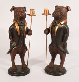 Charming Pair Club Style Figural Dog Candlesticks