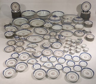 Exceptional Large Set of Antique Chinese Export Armorial Porcelain Dinnerware