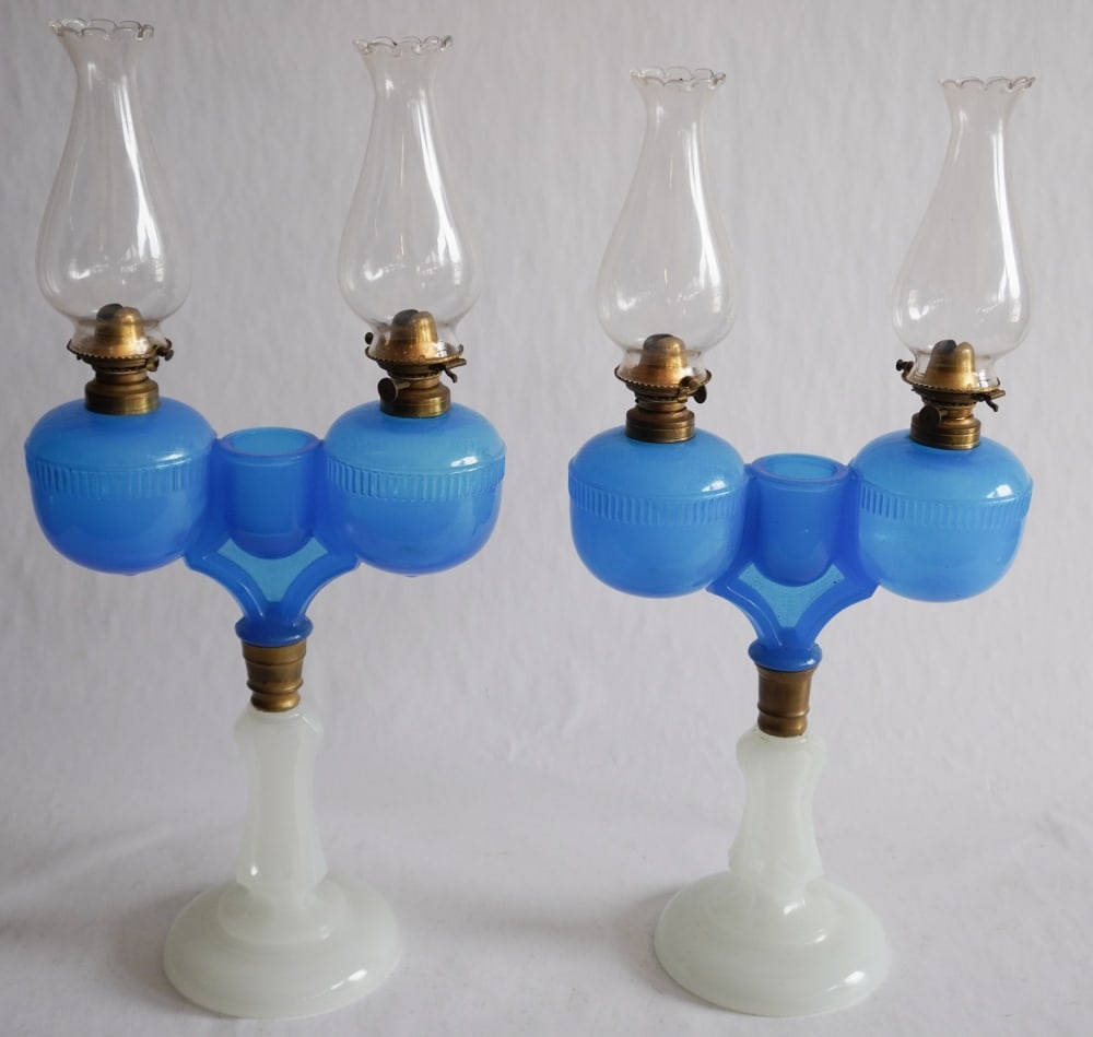 Pair Antique Pressed American Ripley & Co Oil Lamp (1 of 2)