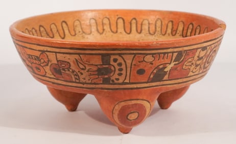 Vintage Mayan Style Tripod Ceremonial Rattle Bowl