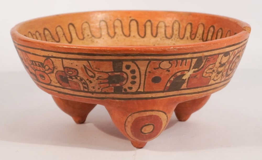 Vintage Mayan Style Tripod Ceremonial Rattle Bowl (1 of 2)