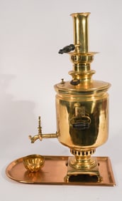 Antique Russian Samovar On Stand With Cup