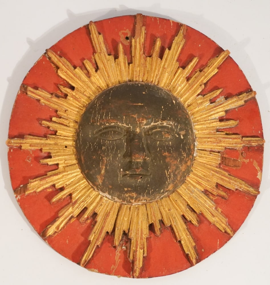 Antique Classical Carved, Gilt & Polychrome Sun Wall Hanger (1 of 2)