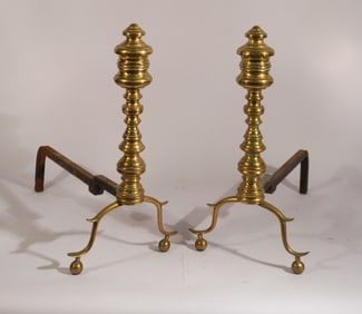 Handsome Pair English George III Brass Andirons