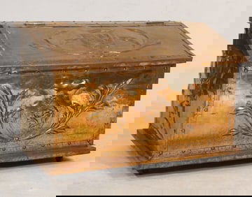 Fine Antique English Chased Brass Coal Box