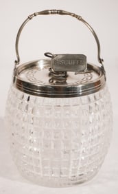 Charming Antique English Sheffield Silver Plate Cut Crystal Biscuit Box