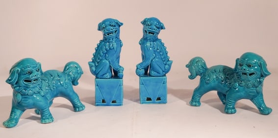 Charming Set Chinese Figural Porcelain Foo Lions