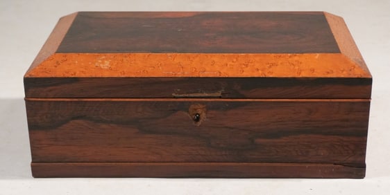 Handsome Classical Rosewood & Figured Maple Jewelry or Valuables Box