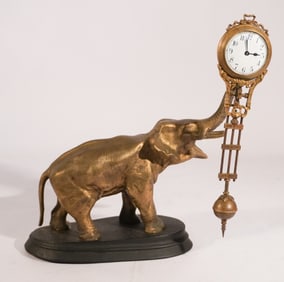 Antique German Brass Figural Elephant Free Swing Clock