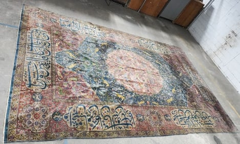 Antique Persian Mashad Pictorial Palace Size Carpet