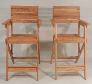 Excellent Pair Custom Bench Crafted South Carolina Red Oak Bar or Patio Chairs