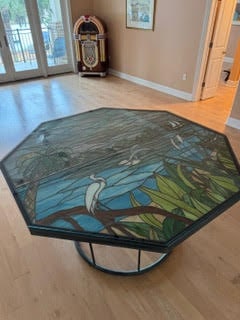Custom Made Stain Glass Top Iron Breakfast Table (1 of 6)