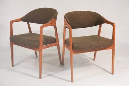 Pair Swiss Modern Teak Wood Armchairs