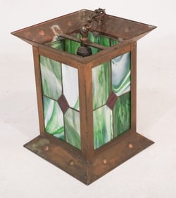 Arts & Crafts Period Hanging Lead Glass Hall Light