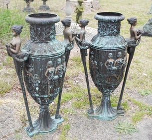 Pair Bronze Classical Style Garden or Floor Urns