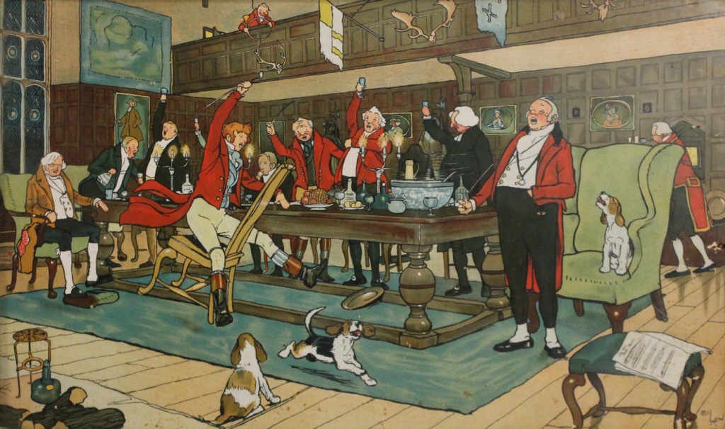 Cecil Aldin: British (1870-1935). hand colored engraving. H11 1/8" W18 3/4"