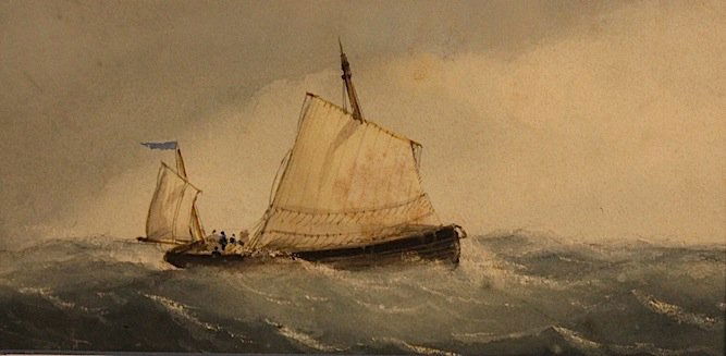 American or British School: 19th century, watercolor of ship at sea. H5 1/4" W10 7/8"