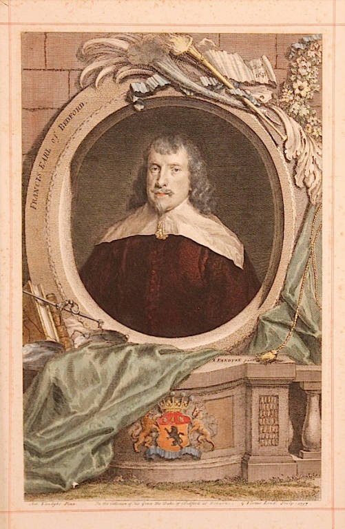 Pair of Continental hand-colored etchings: Earl of Bedford and Mary Queen of Scotts. H16" W10 3/4"