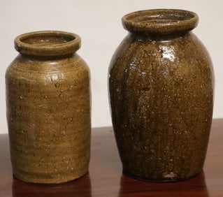 Two Signed North Carolina Stoneware Preserve Jars