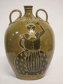 Excellent Southern Stoneware Edgefield District Decorated Two Handled Jug