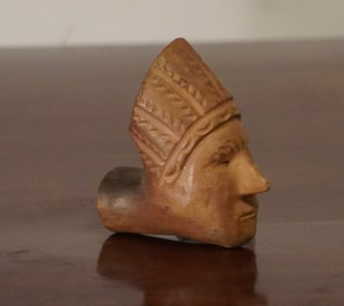 Antique South Carolina Native American Pottery Chief Head Pipe