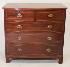 Excellent South Carolina Federal Inlaid Mahogany Bow Front Chest of Drawers