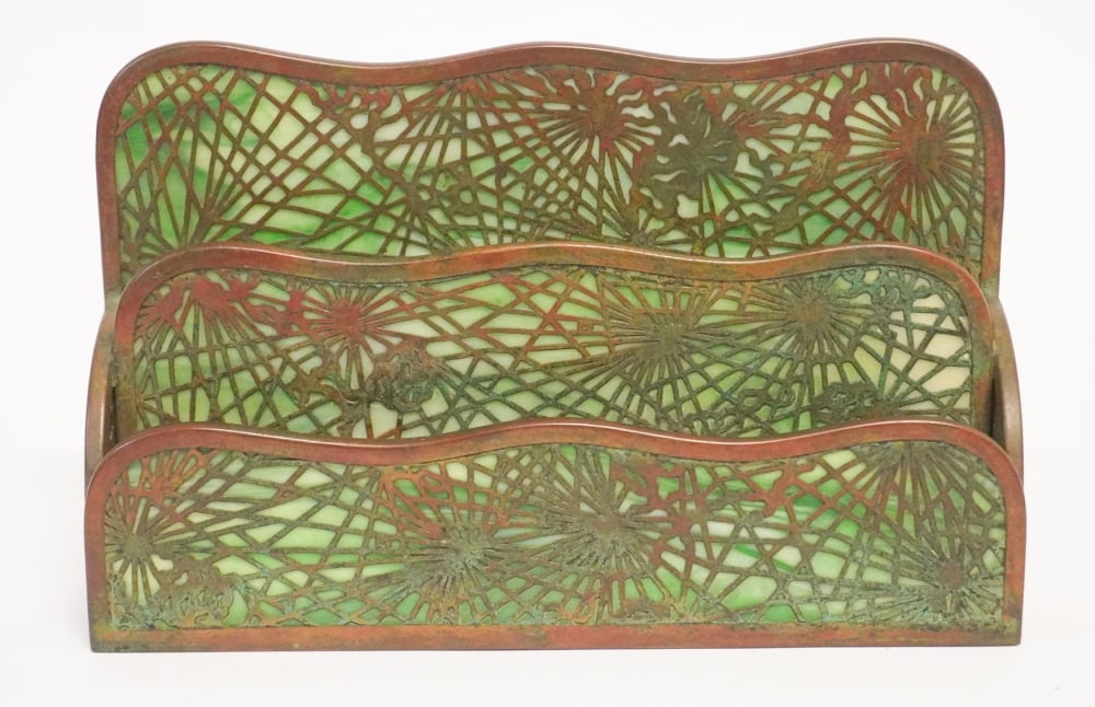 Handsome Tiffany Studios Pine Needle Pattern Desktop Letter Stand (1 of 3)