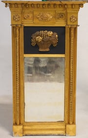 Fine American Neoclassical Carved & Gilt Looking Glass