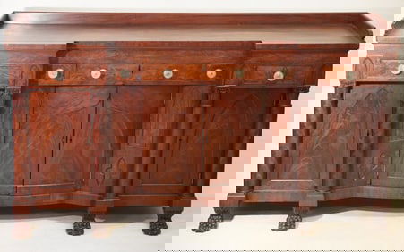 Exceptional American Classical Carved & Figured Mahogany SideBoard