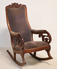 Handsome Southern Classical Carved & Figured Mahogany Rocking Chair